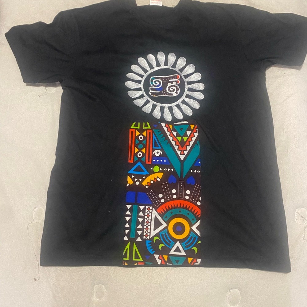 Custom Dashiki Print T-Shirt — Bold Geometric Pattern on Black Shirt